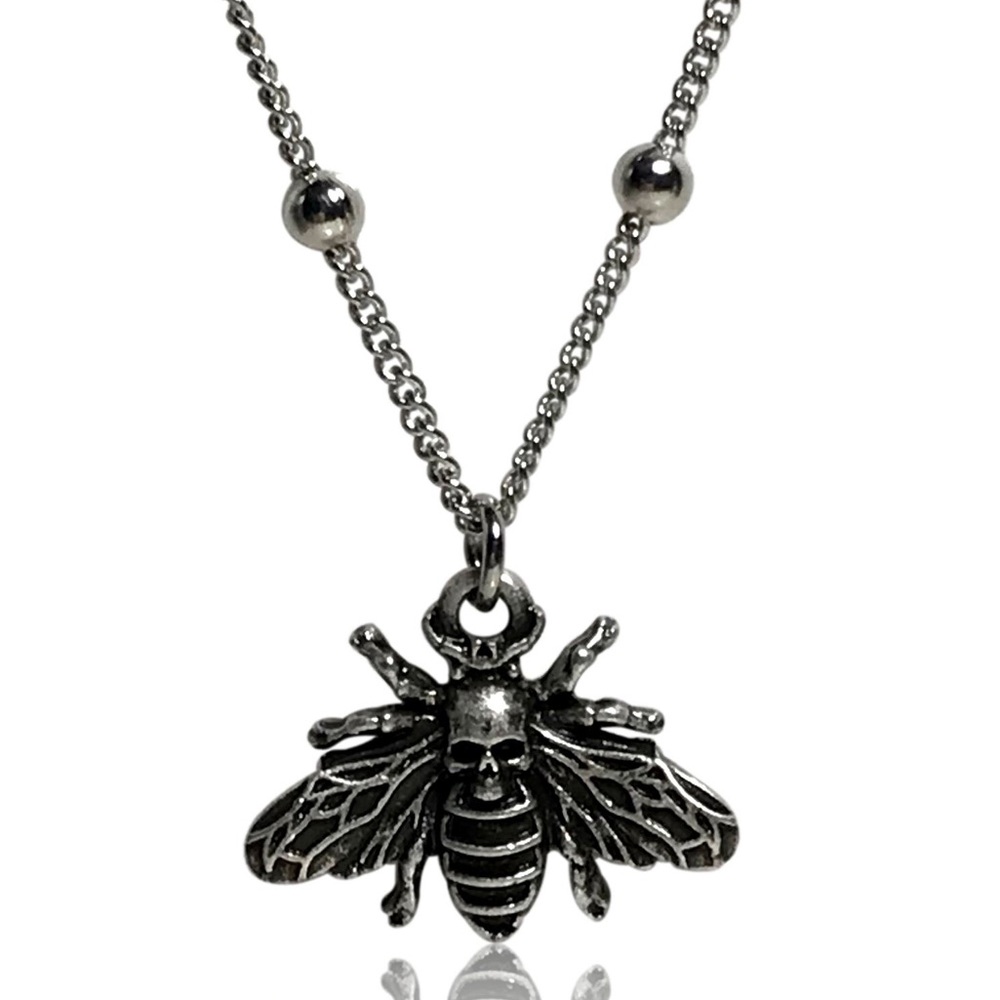 Small Gothic Punk Moth Wasp Bee Skull Pendant Necklace